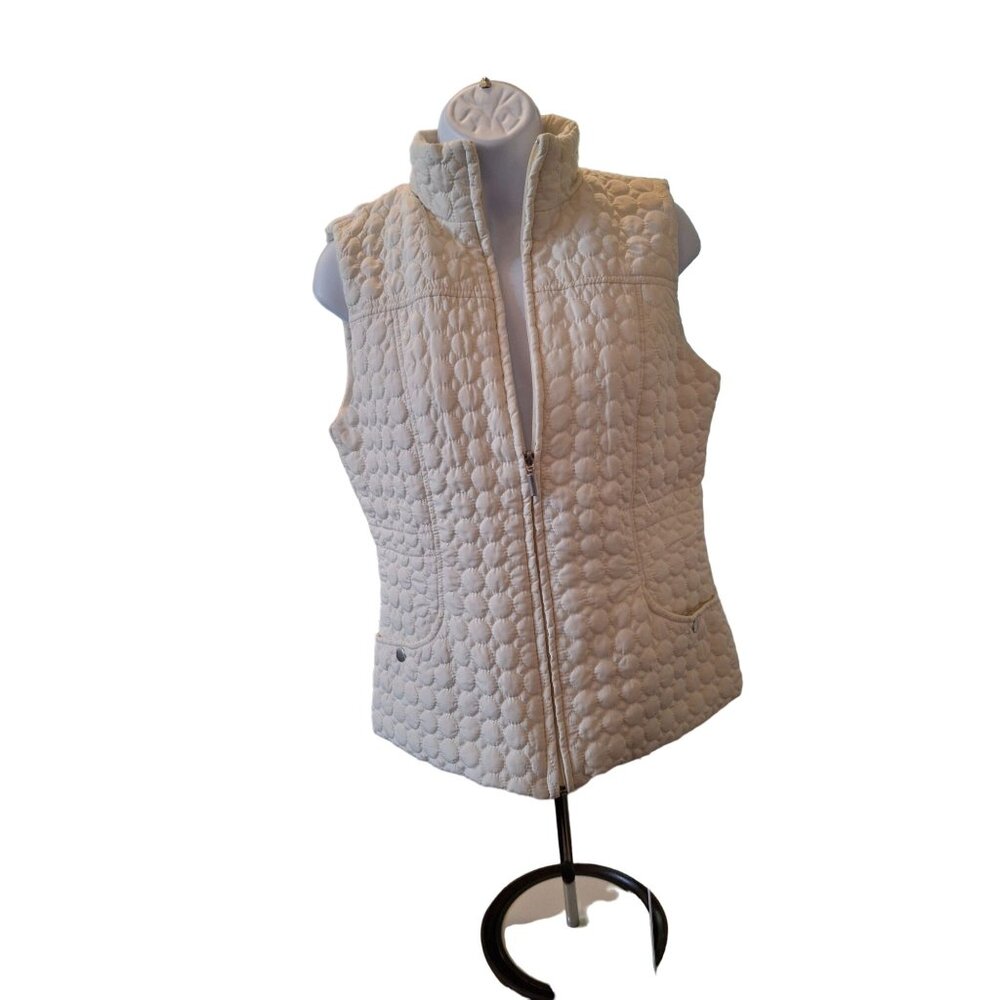 New Directions Womens Quilted Vest Small  White Sleeveless Lightweight Gorpcore